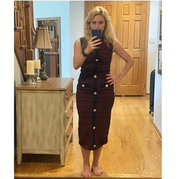 NWT Retrofete Gwyneth bodycon high neck midi dress metallic port small - Picture 6 of 16